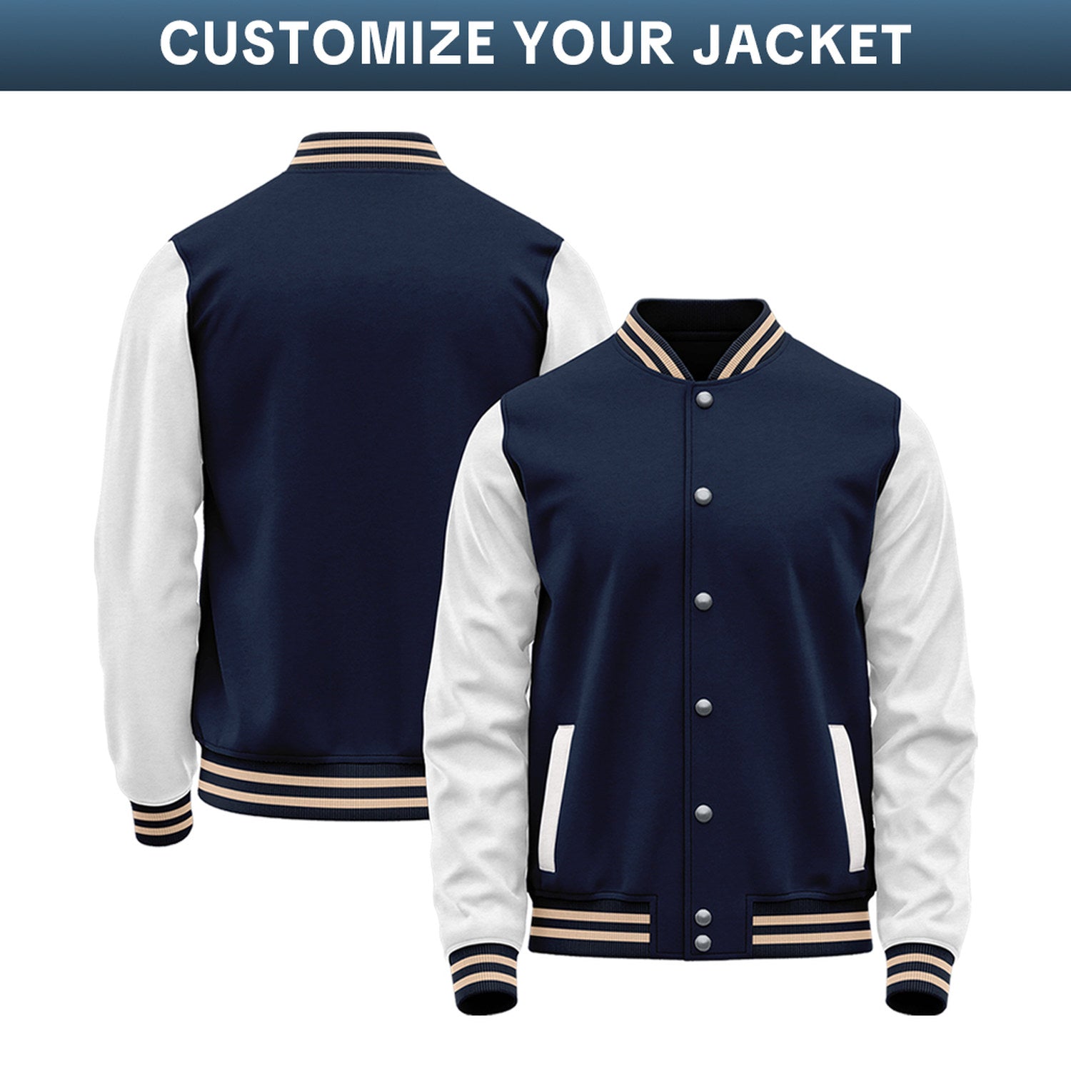Custom Varsity Jacket with Embroidered Name & Number | Navy & White Personalized Team Letterman Bomber