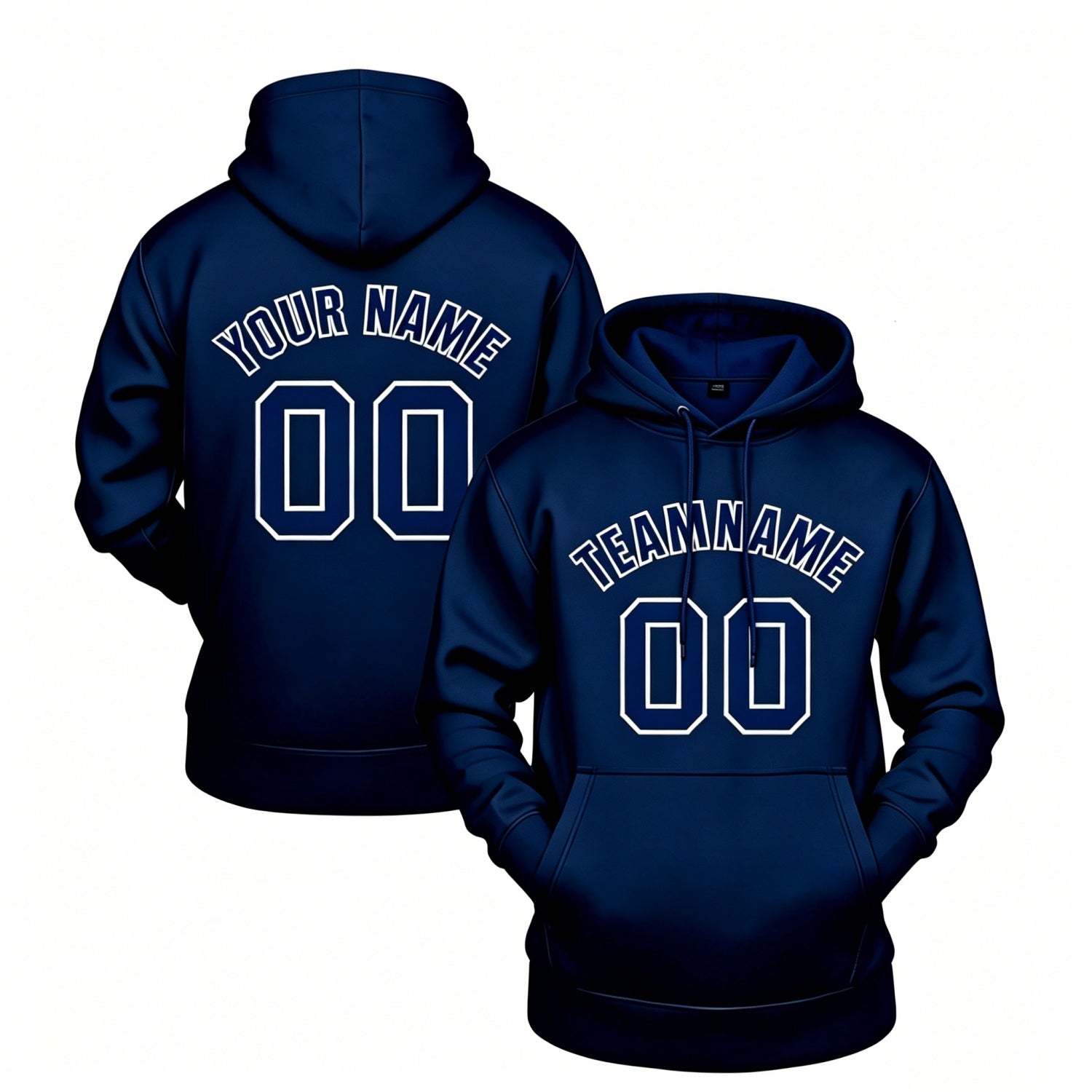 Custom navy hoodie with white print, personalized name & number pullover, casual sports hoodie for men women youth fan wear - Vosoli