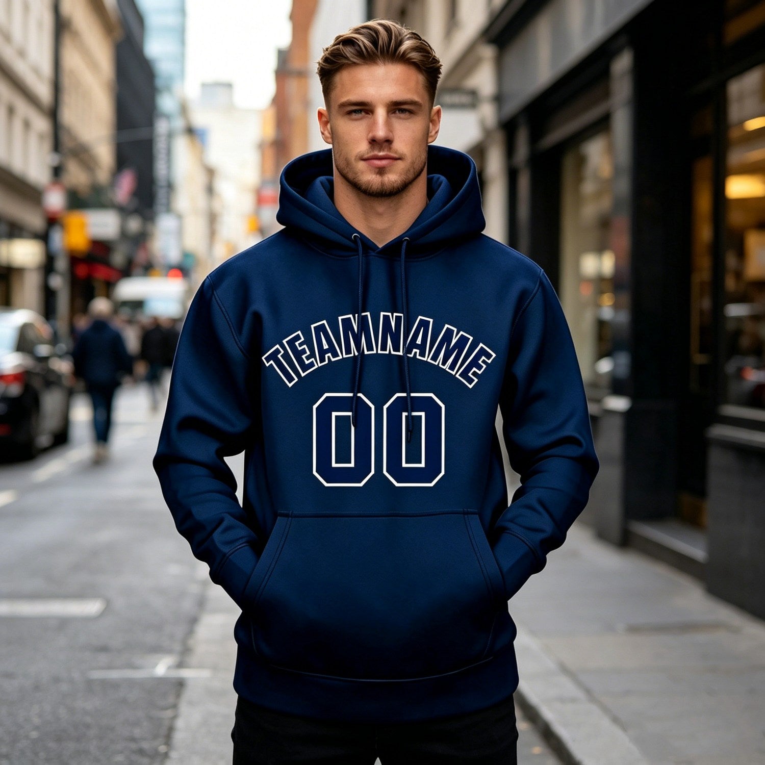 Custom Navy & White Hoodie | Personalized Name & Number Sports Pullover | Vosoli