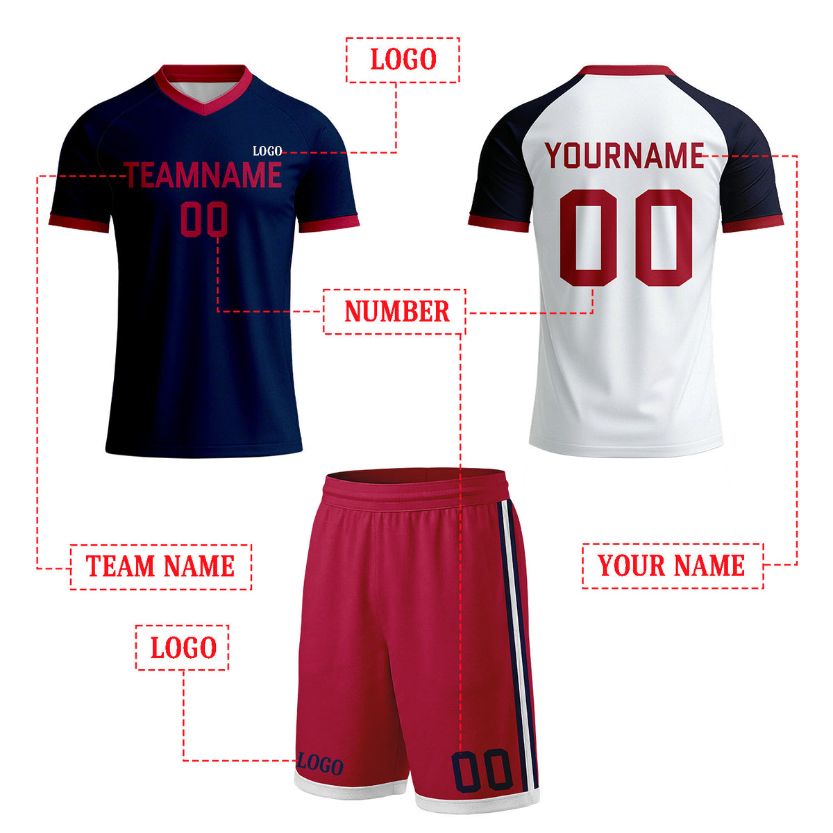 Custom Navy & White Raglan Soccer Kit Set | Personalized Jersey & Shorts for Adult & Youth