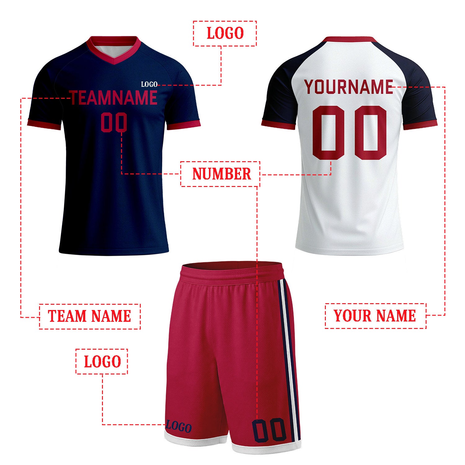 Custom Navy & White Raglan Soccer Kit Set | Personalized Jersey & Shorts for Adult & Youth