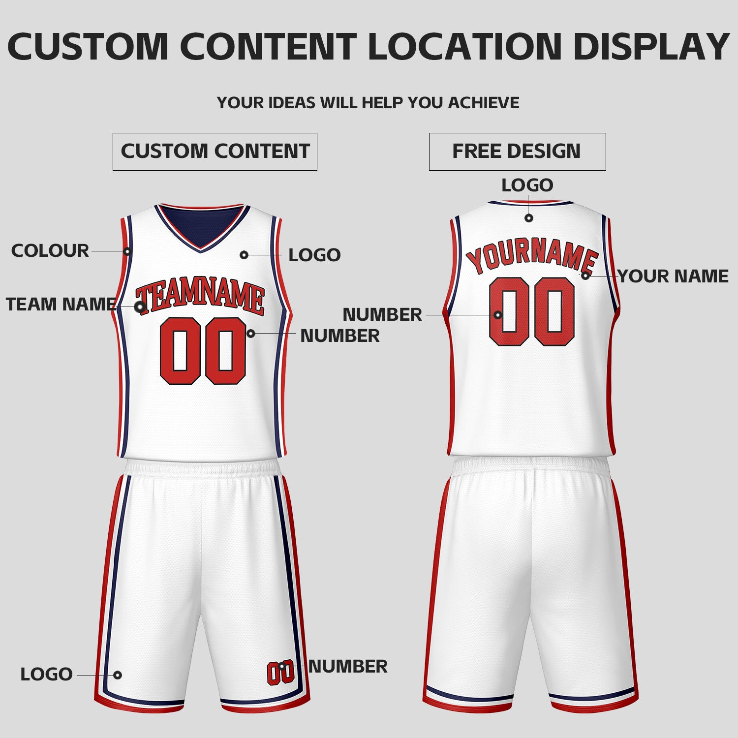 Custom Navy & White Reversible Basketball Jersey Shorts Set | Personalized Team Uniform