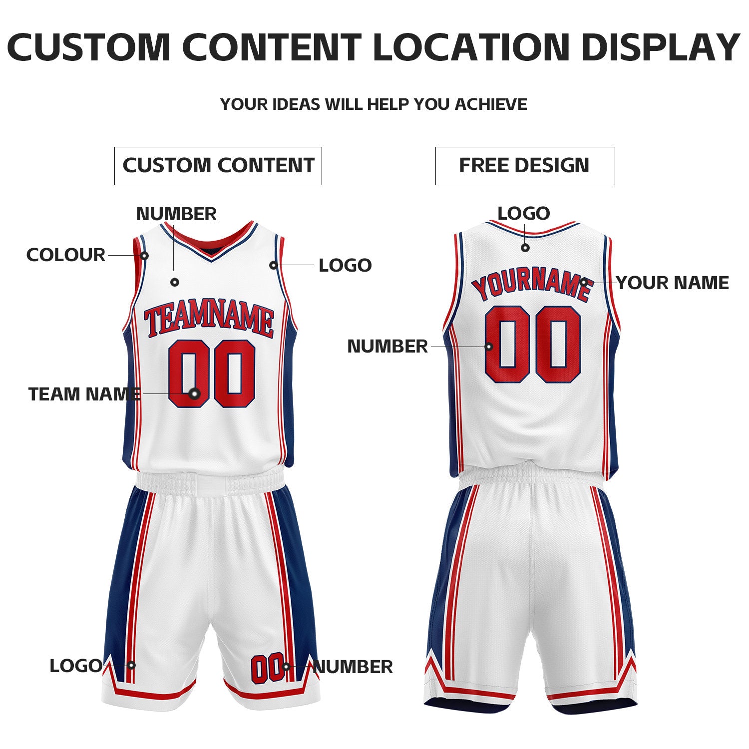 Custom Navy & White Reversible Basketball Jersey Shorts Set | Personalized Full Vintage Team Uniform