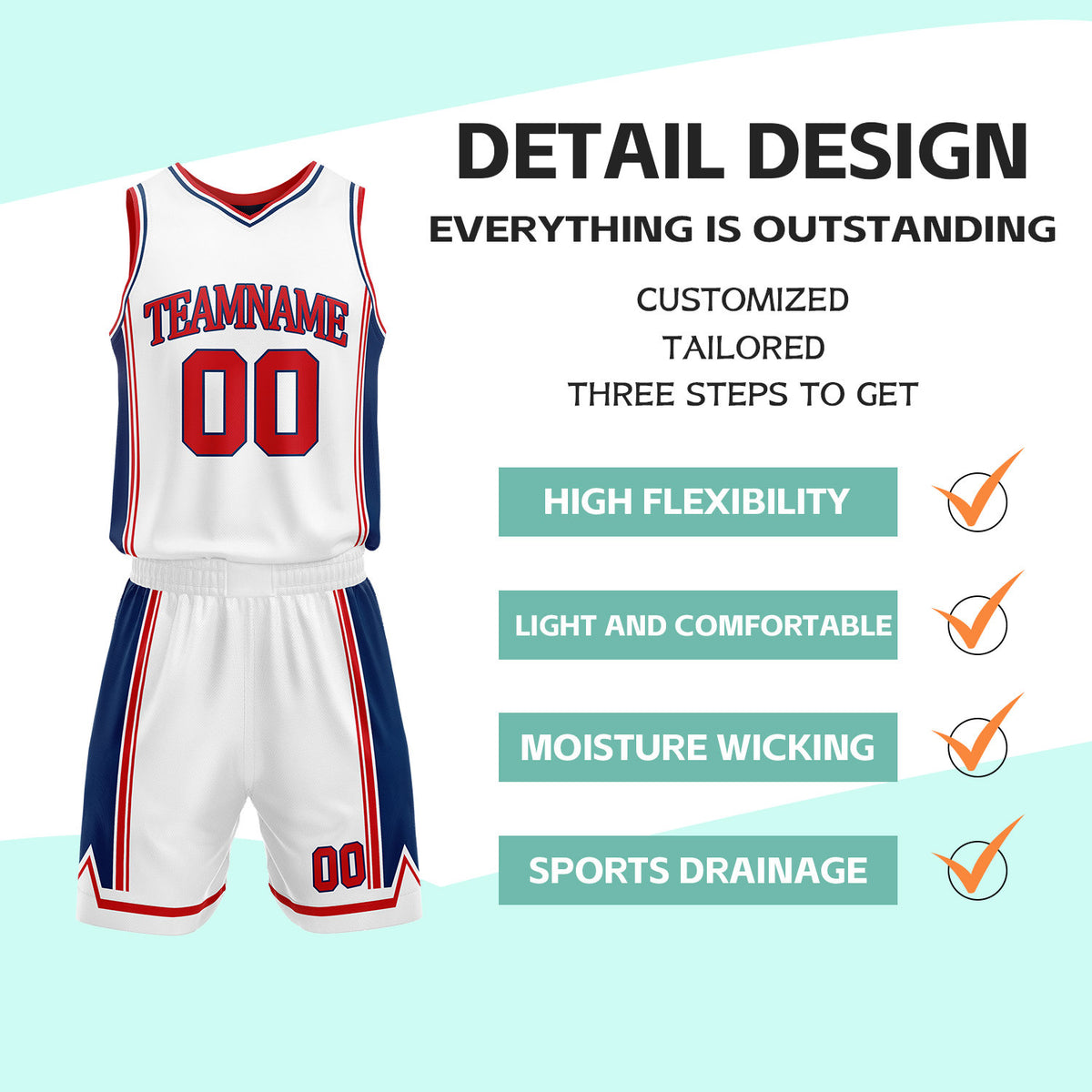 Custom Navy & White Reversible Basketball Jersey Shorts Set | Personalized Full Vintage Team Uniform