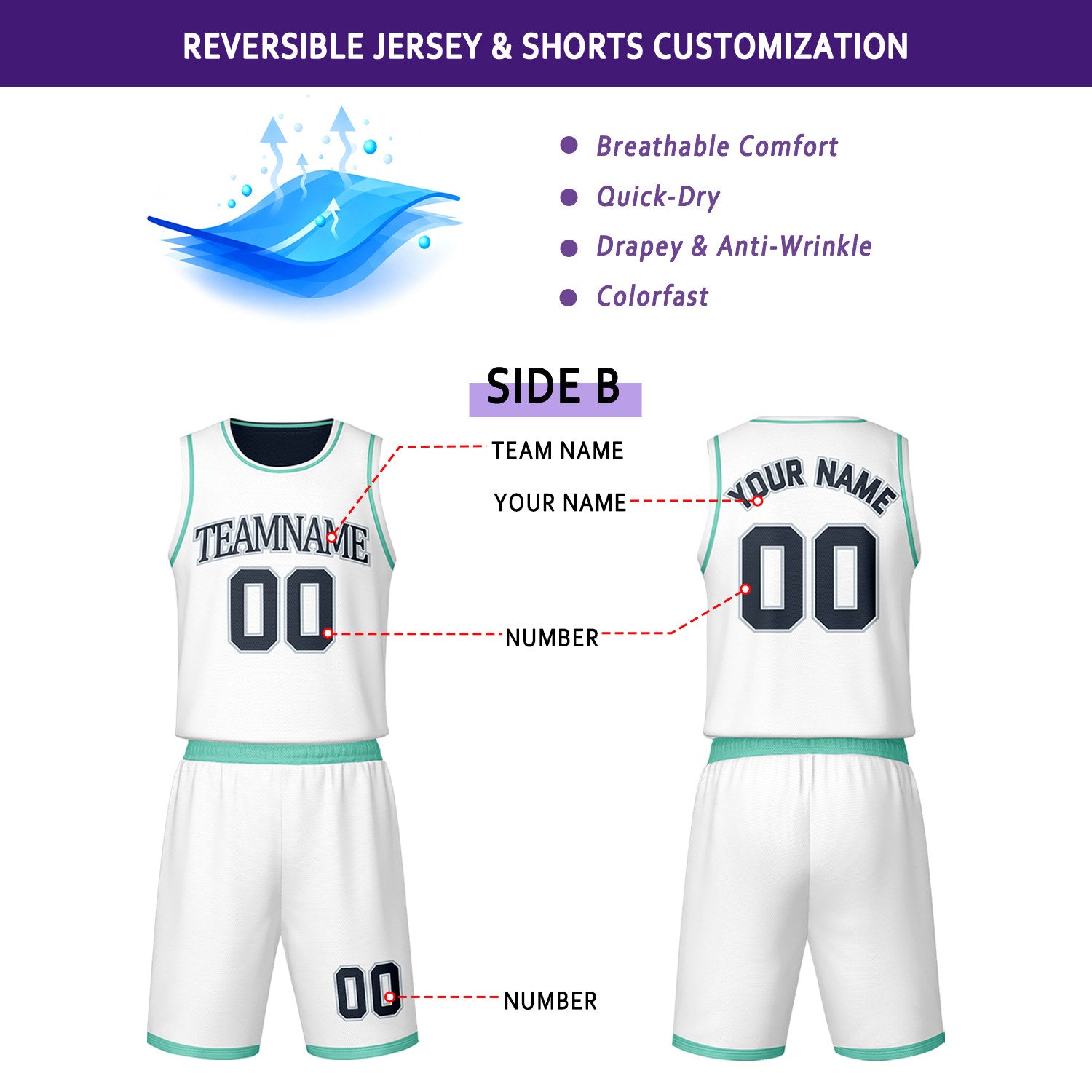 Custom Navy & White Reversible Basketball Jersey Shorts Set | Personalized Team Uniform
