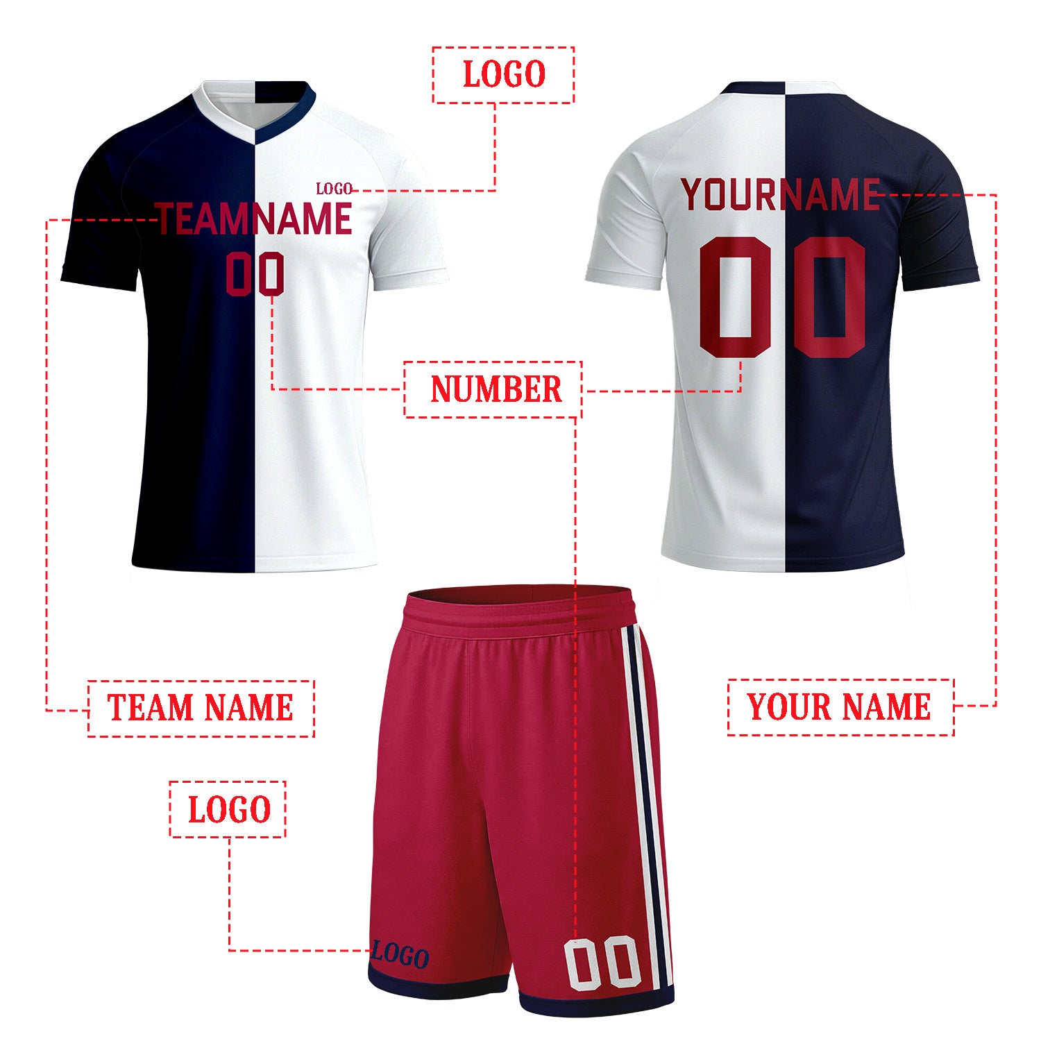 Custom Navy & White Split Soccer Kit Set | Personalized Jersey & Shorts for Adult & Youth