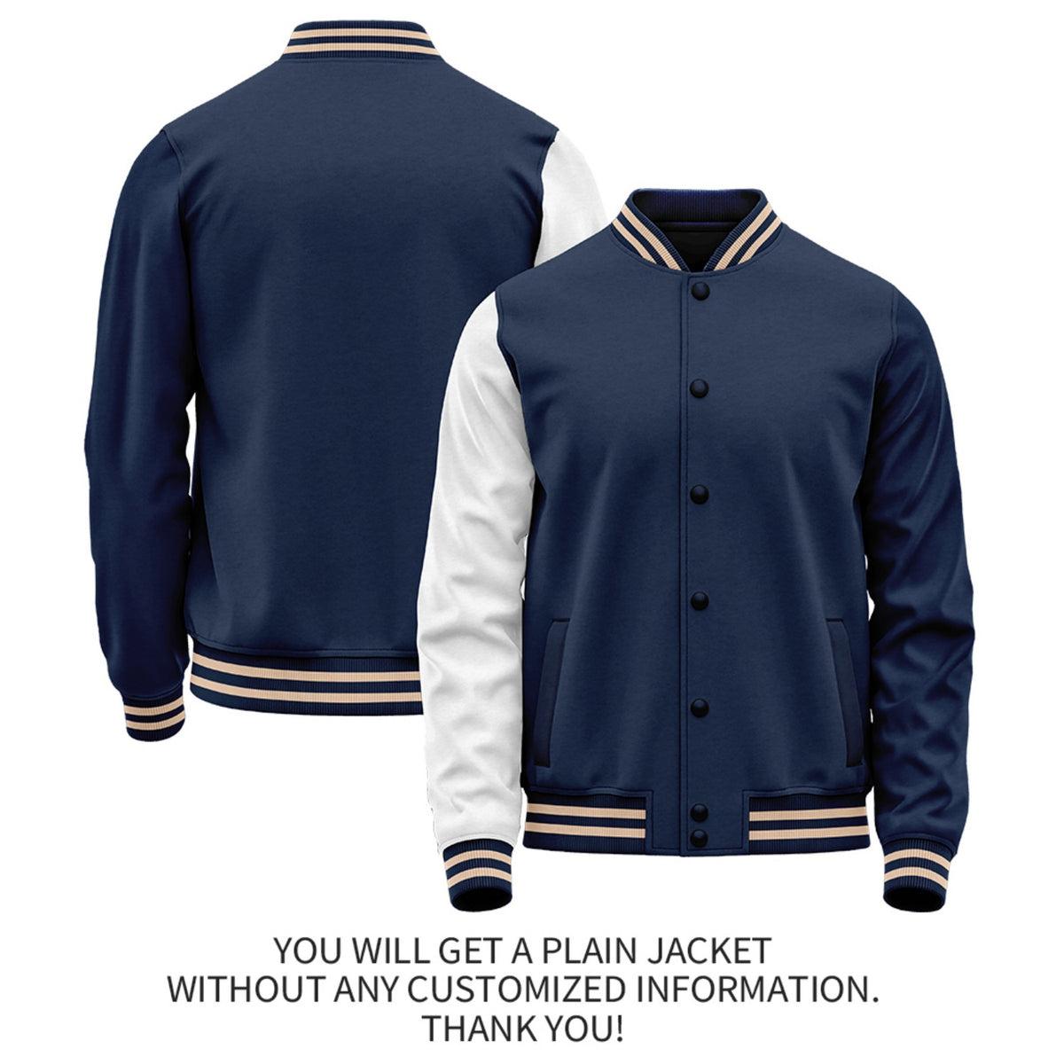 Custom Navy White Jacket Personalized Team Name Number Letterman Bomber for Adult & Youth