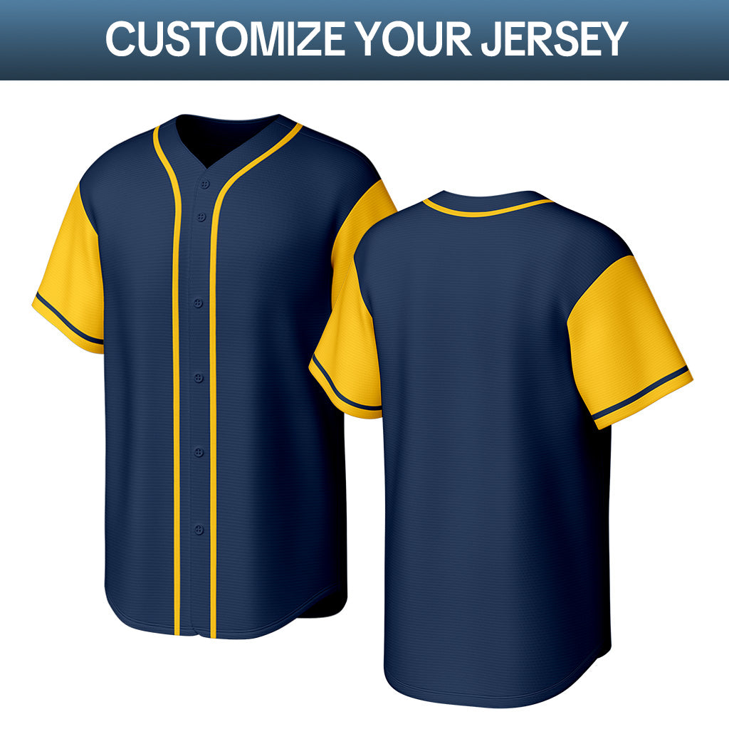 Custom Stitched Baseball Jersey Navy Yellow | Personalized Name & Number | Team Uniform