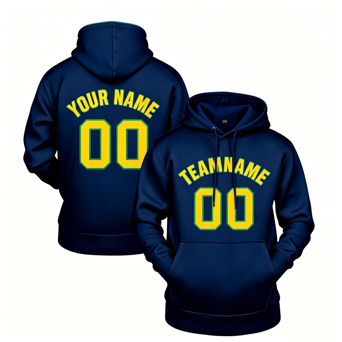 Custom navy hoodie with yellow print, personalized name &amp; number pullover, casual sports hoodie for men women youth fan wear - Vosoli