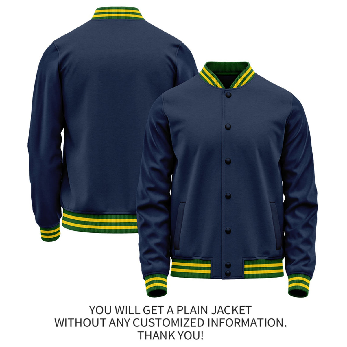 Custom Navy Yellow Jacket Personalized Team Name Number Letterman Bomber for Adult & Youth