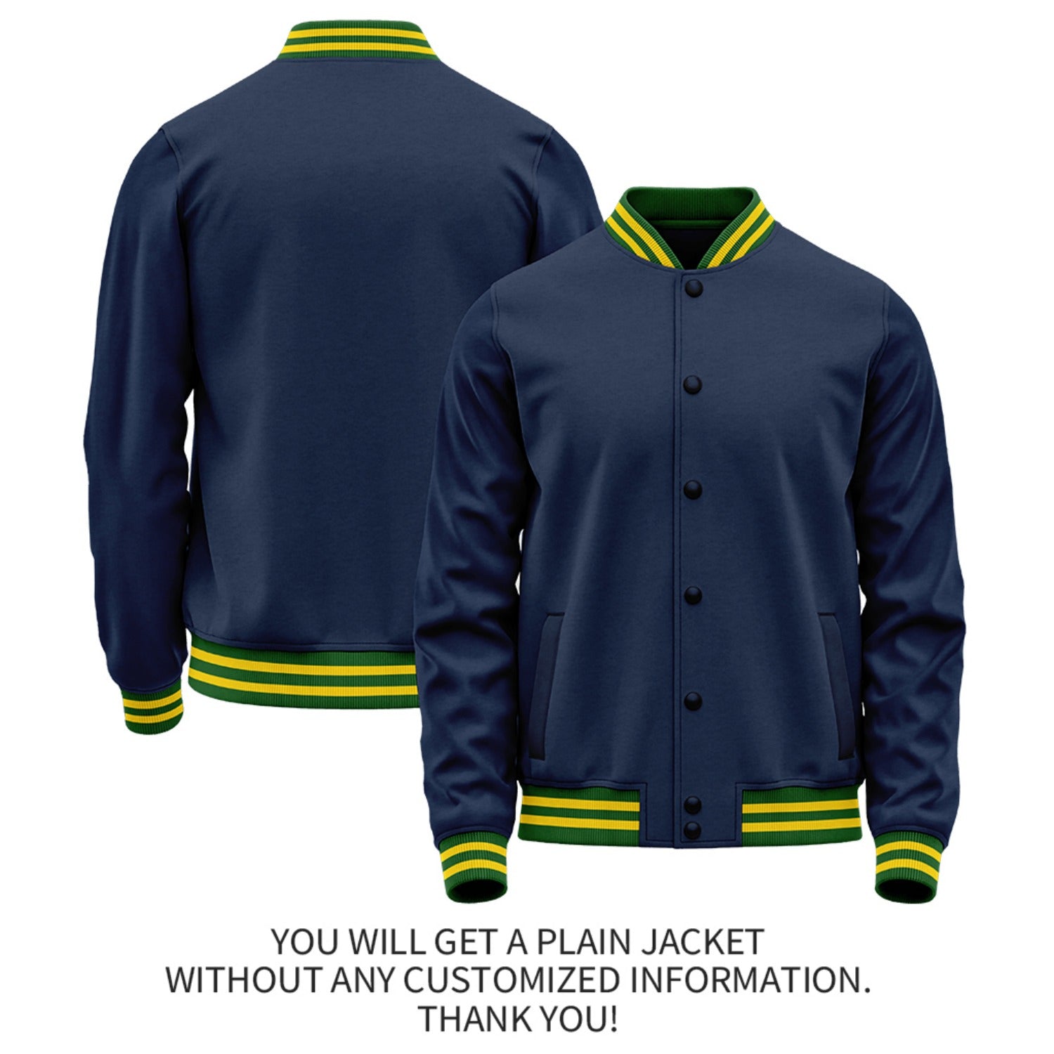 Custom Navy Yellow Jacket Personalized Team Name Number Letterman Bomber for Adult & Youth