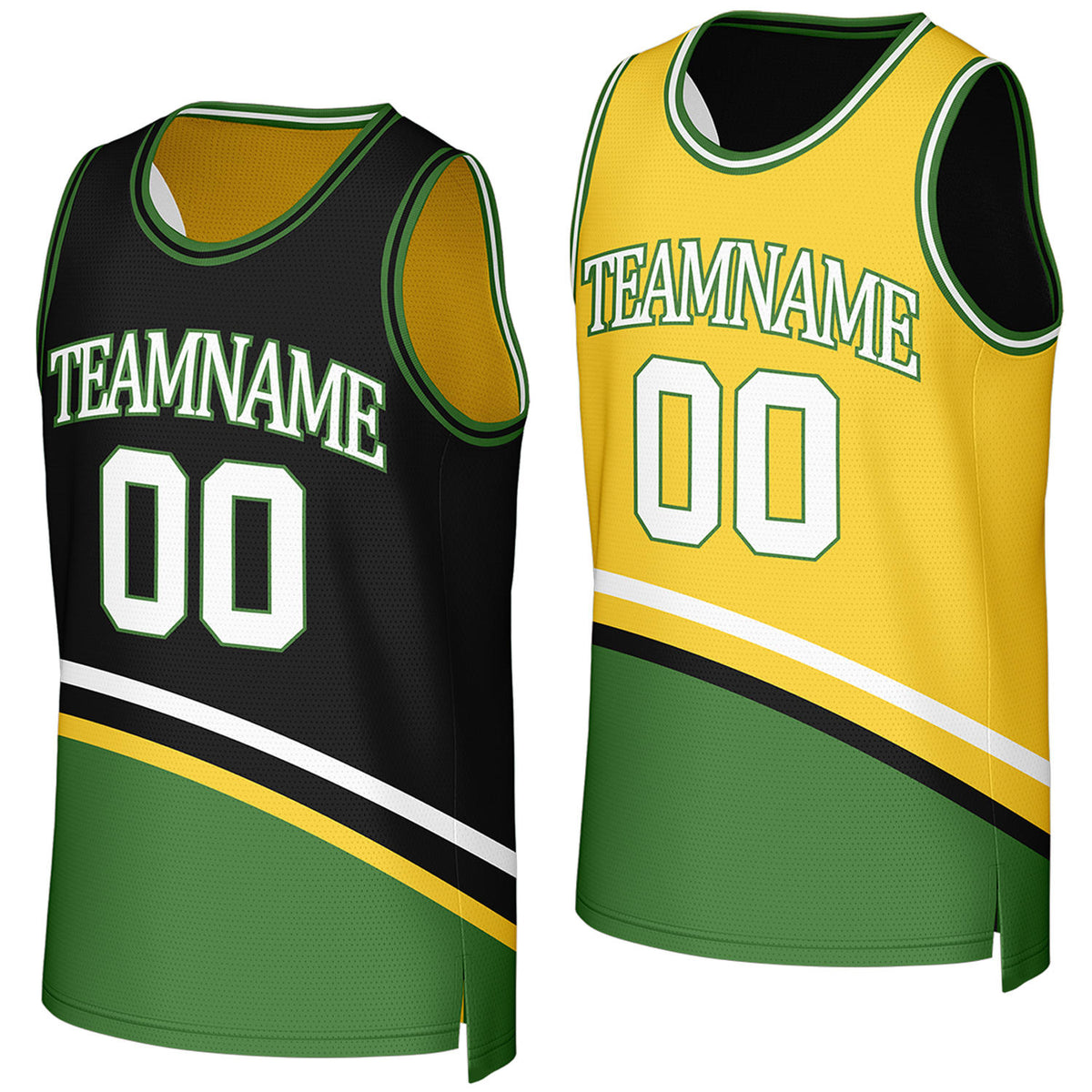 custom neighborhood basketball team jerseys black yellow reversible by Vosoli, Personalized team name, number &amp; logo. Fast delivery.
