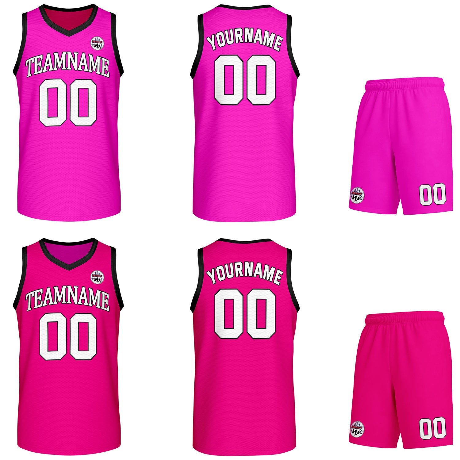 Custom neon pink Reversible basketball uniform set, personalized team name number logo breathable mesh jersey and shorts men women youth game practice - Vosoli