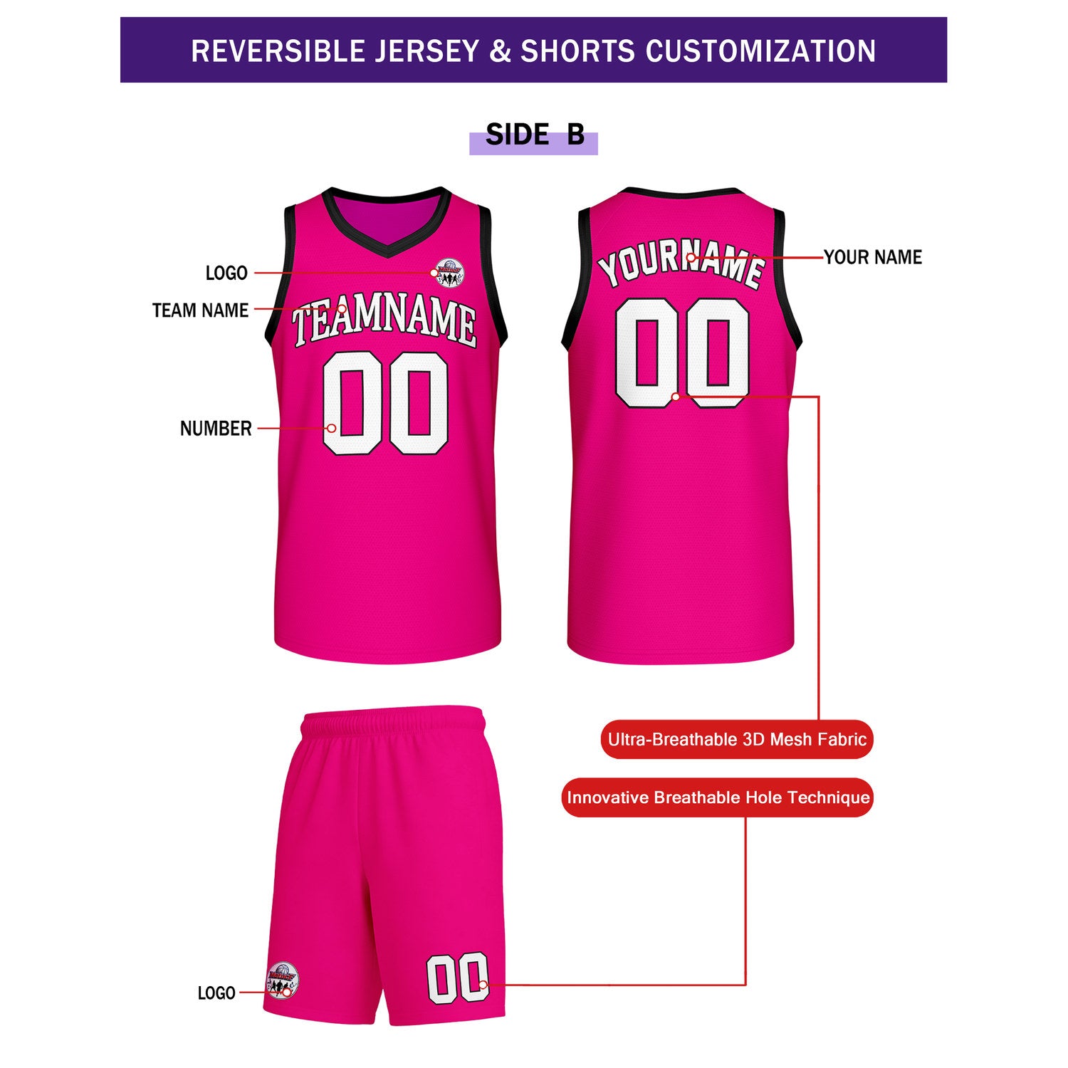 Custom Neon Pink Basketball Uniform Set | Personalized Team Name & Number - Vosoli