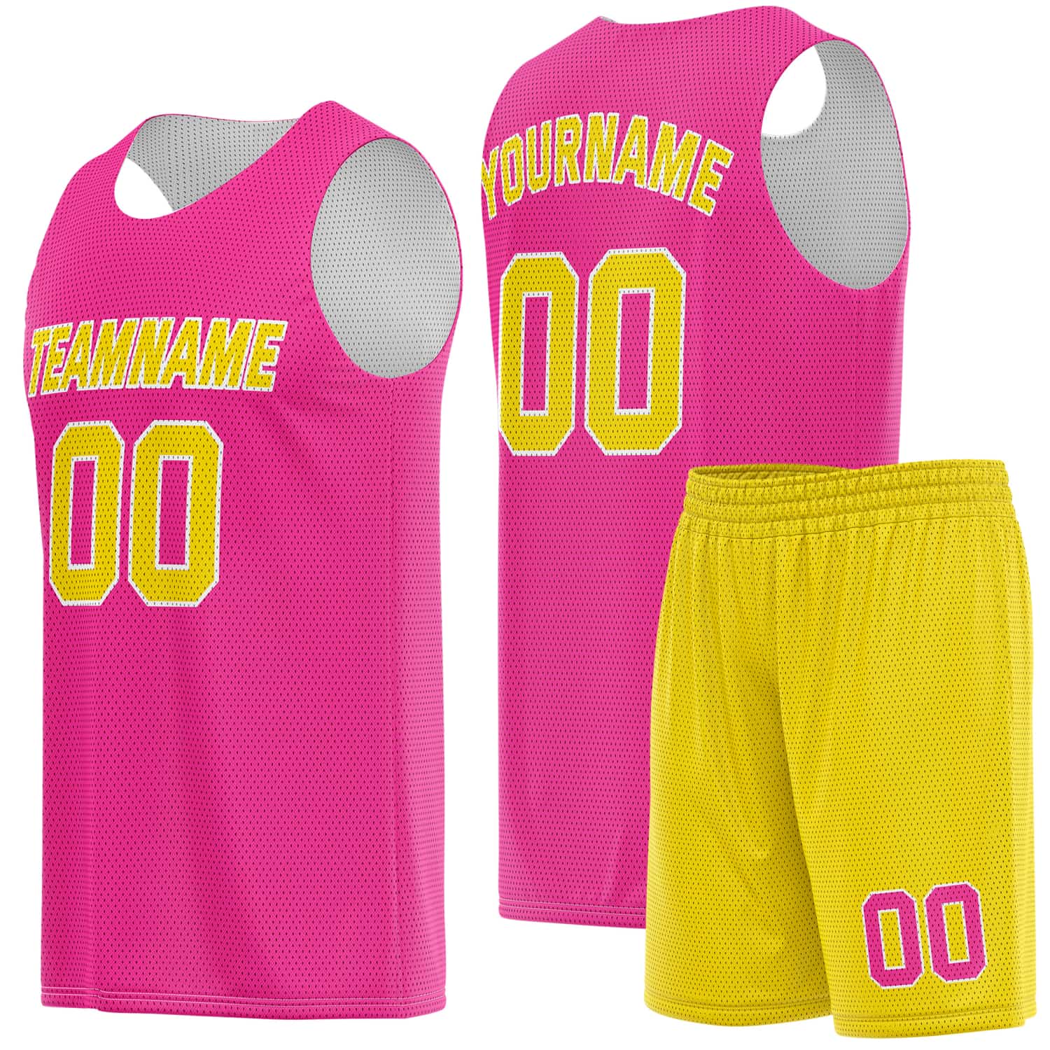 Custom Neon Pink & Yellow Basketball Jersey + Shorts Set - Personalized Team Name, Number | Vosoli