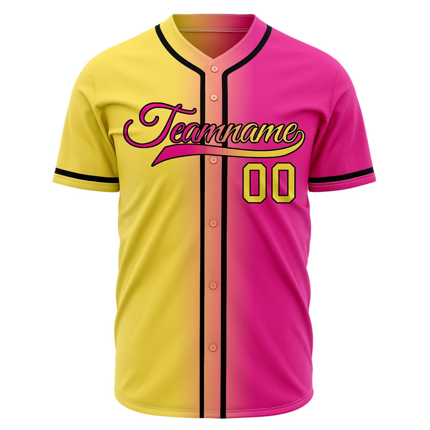 Custom Neon Pink and Yellow Split Baseball Jersey | Personalized Two-Tone Fade Team Uniform