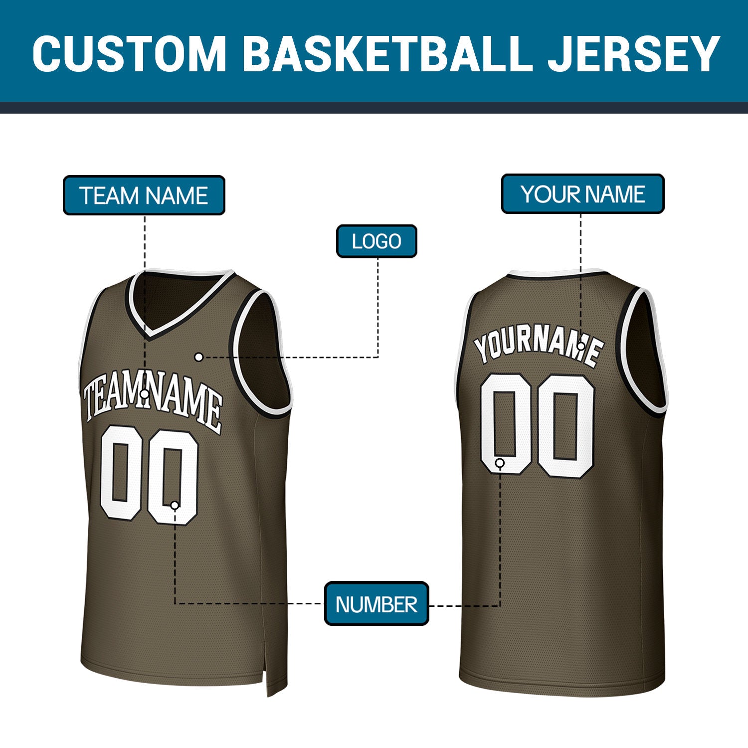 Custom Olive White Stitched Basketball Jersey | Personalized Name Number Logo Mesh Sports Jersey