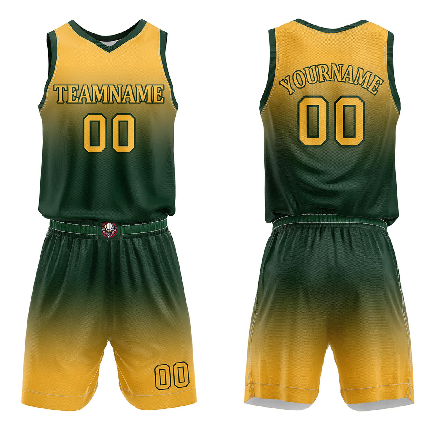 Custom Olive & Yellow Gradient Basketball Jersey + Shorts Set - Personalized Team Name, Number | Vosoli