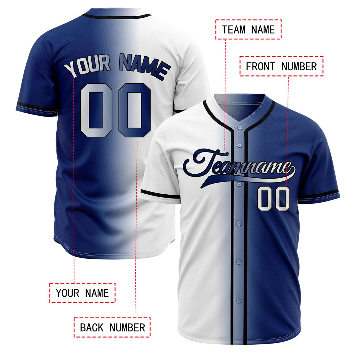 Custom Ombre Split Baseball Jersey | Personalized Two-Tone Fade Team Uniforms