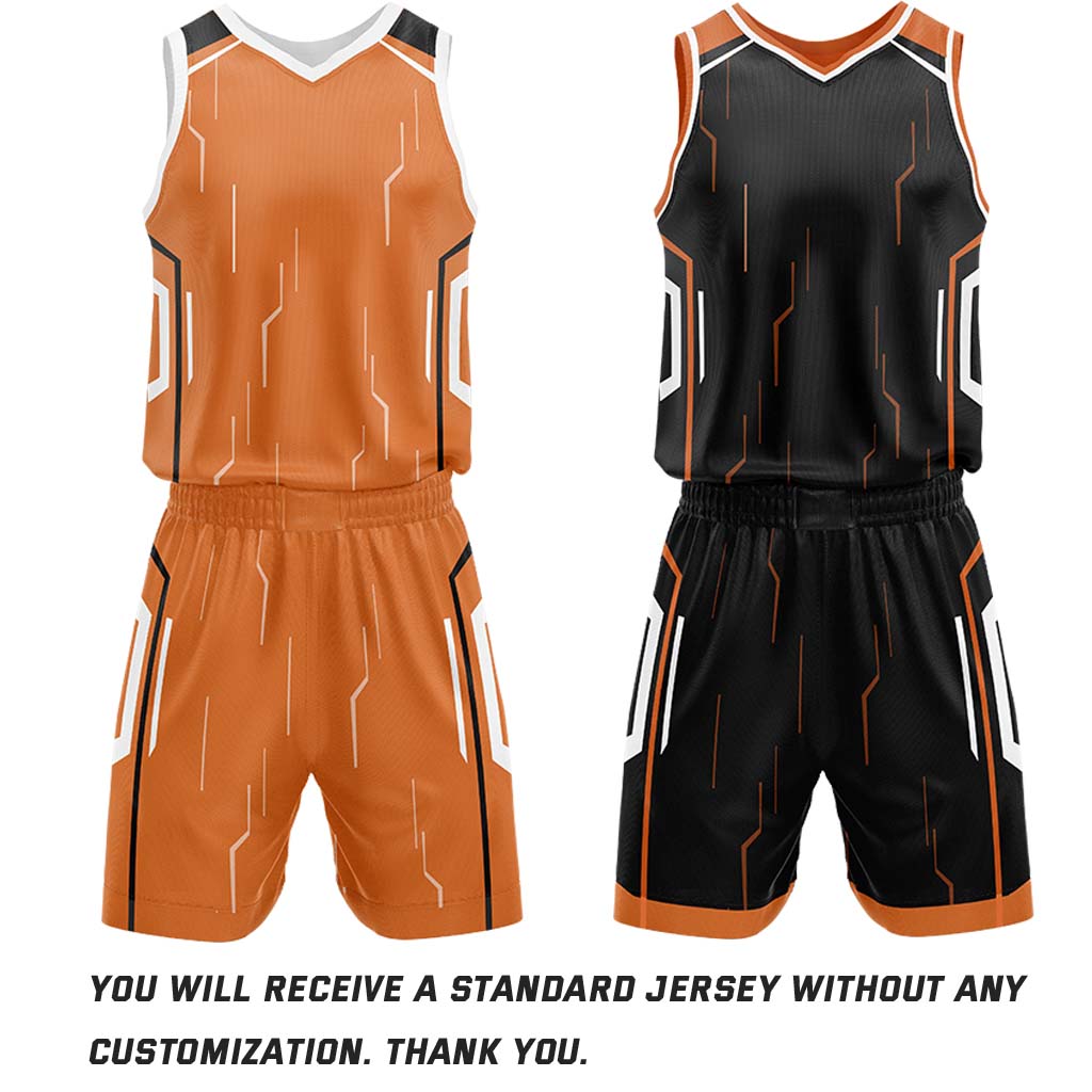 Custom Orange & Black Reversible Geometric Basketball Jersey Shorts Set | Personalized Team Uniform