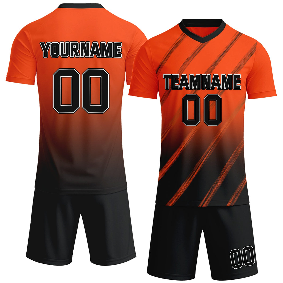 Custom orange &amp; black gradient soccer jersey set, personalized name number team logo, short-sleeve jersey with matching shorts sports uniform for men women youth adult game practice - Vosoli