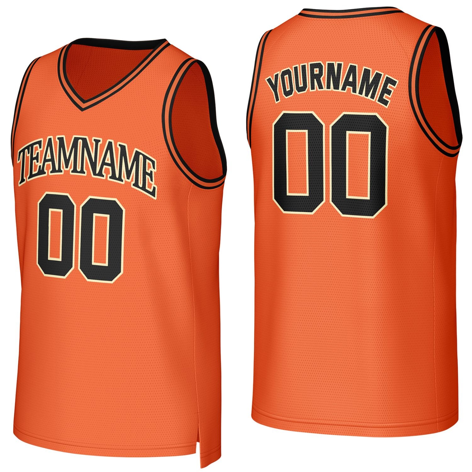 Custom orange-black mesh basketball jersey with logo, personalized name & number, team uniform for men women youth game practice - Vosoli