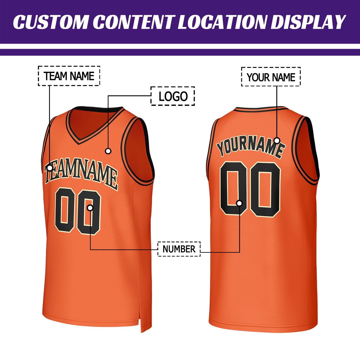 Custom Orange & Black Mesh Basketball Jersey | Personalized Name & Number Team Uniform