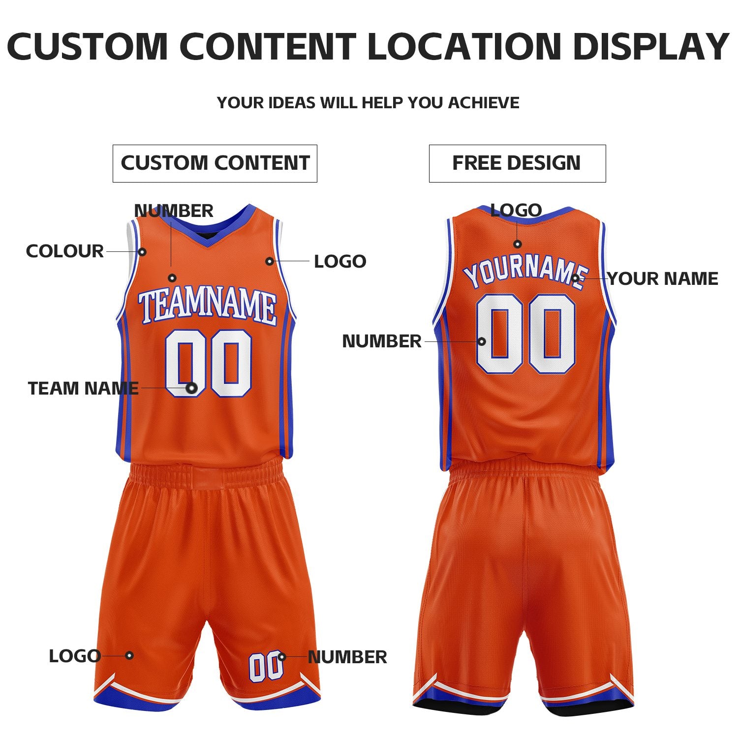 Custom Orange & Black Reversible Basketball Jersey Shorts Set | Personalized Full Vintage Team Uniform