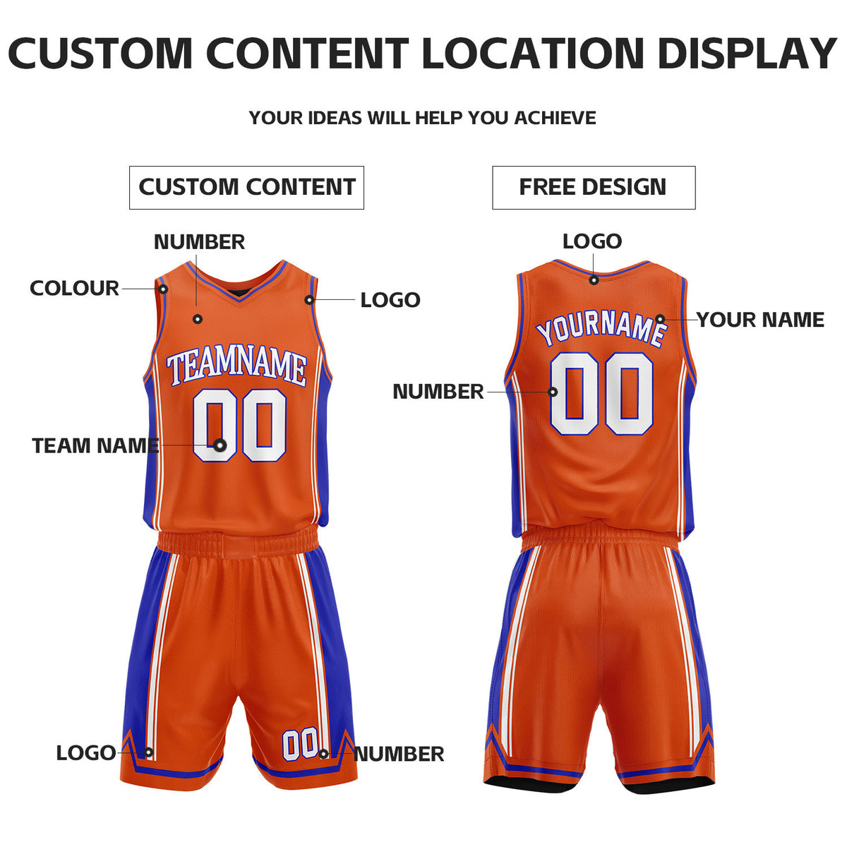 Custom Orange & Black Reversible Basketball Jersey Shorts Set | Personalized Full Vintage Team Uniform