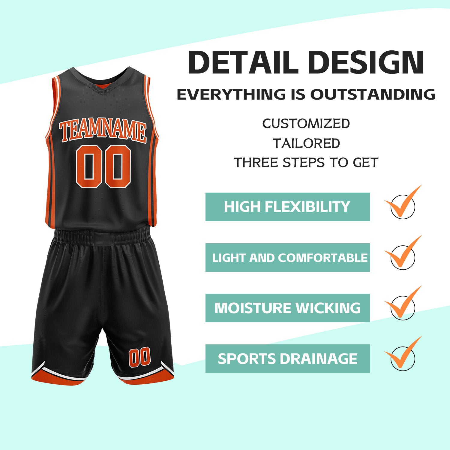 Custom Orange & Black Reversible Basketball Jersey Shorts Set | Personalized Full Vintage Team Uniform