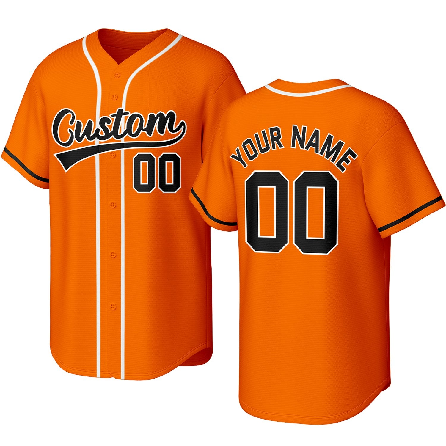 Custom orange, black & white baseball jersey with logo, personalized name & number, button-front short-sleeve sports uniform for team men women youth game practice - Vosoli