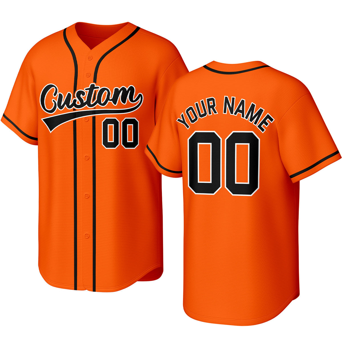 Custom orange, black &amp; white baseball jersey with stitched logo, personalized name &amp; number, button-front short-sleeve sports uniform for team men women youth game practice - Vosoli