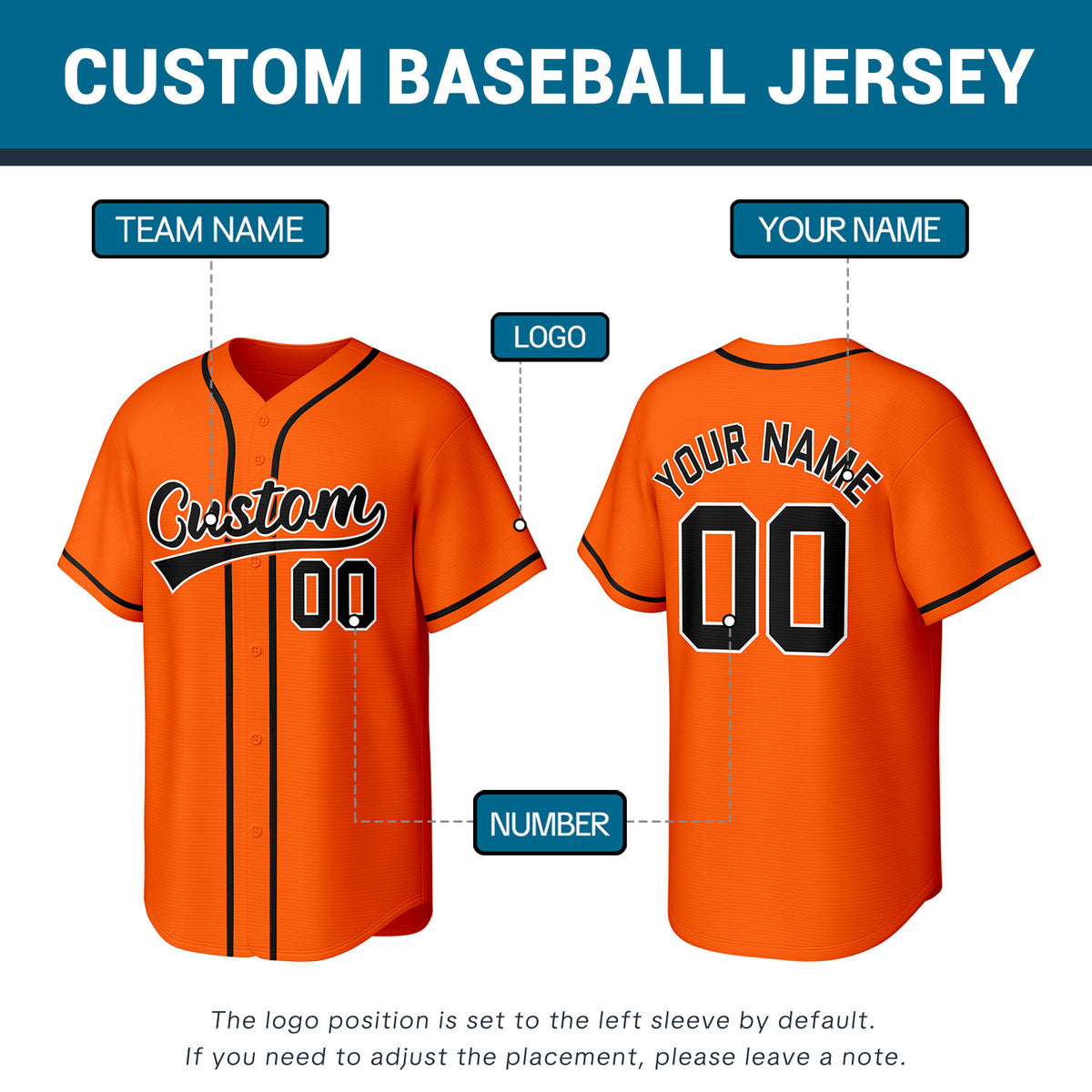 Custom Stitched Baseball Jersey Orange Black White | Personalized Name & Number | Team Uniform