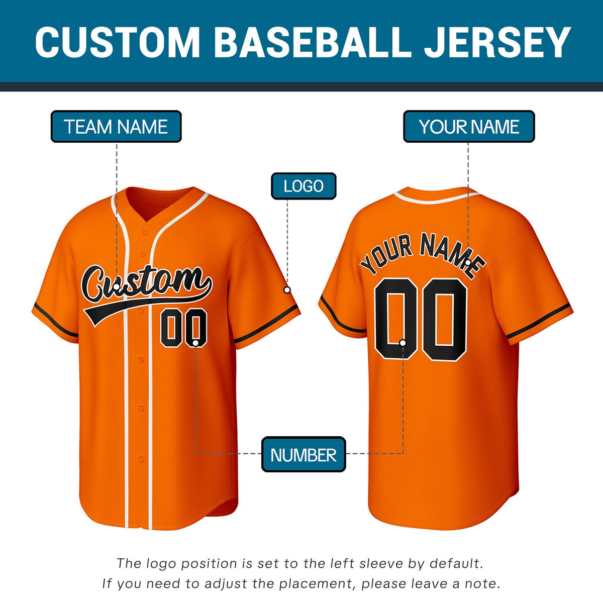 Custom Orange Black & White Personalized Baseball Jersey | Team Sports Uniform | Vosoli