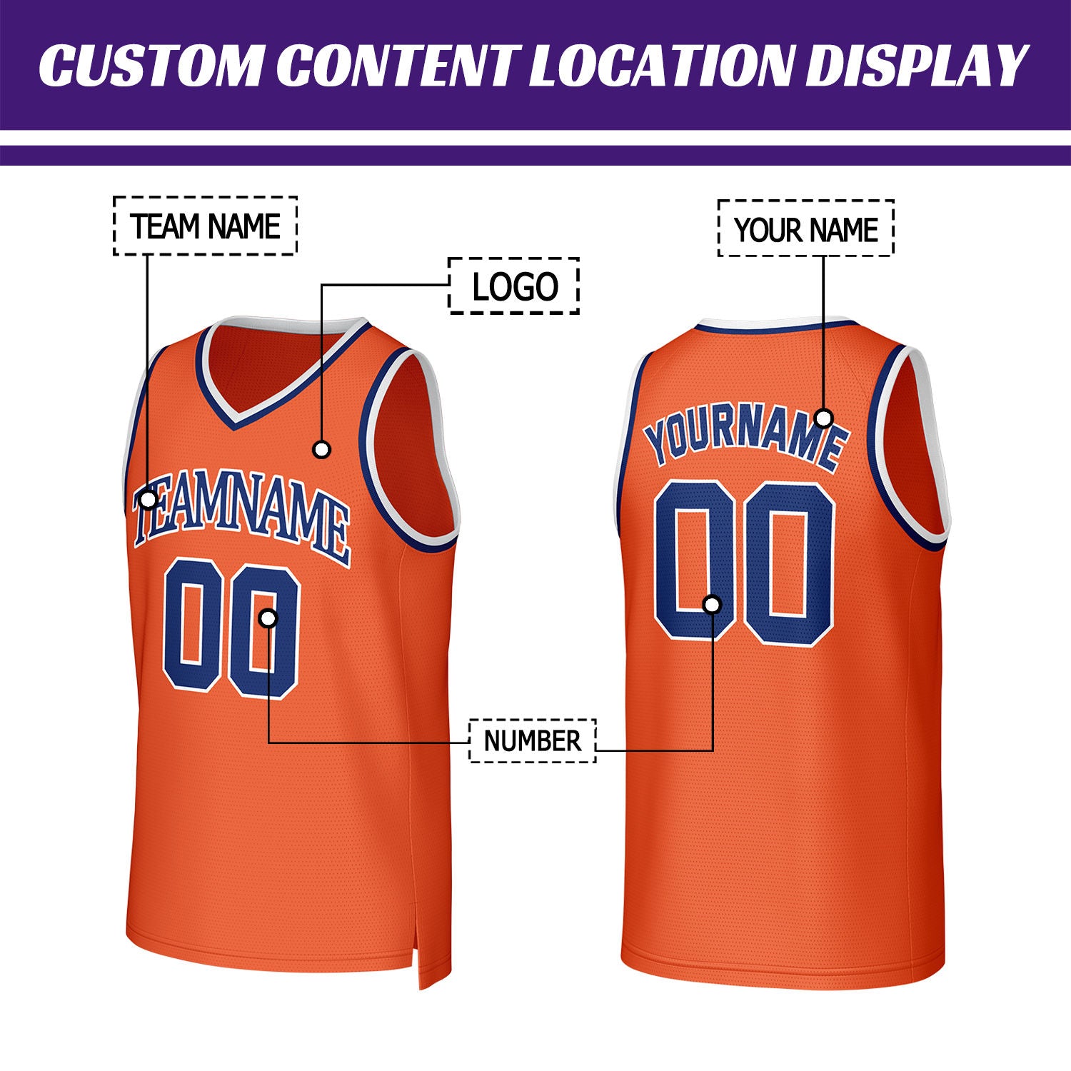 Custom Orange Blue Basketball Jersey | Personalized Name & Number Team Uniform
