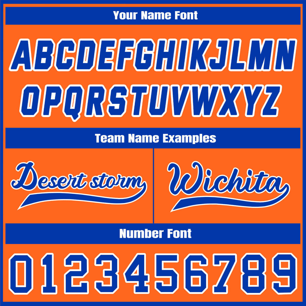 Custom Orange & Blue Contrast Sleeve Varsity Baseball Jacket | Personalized Team Name & Number