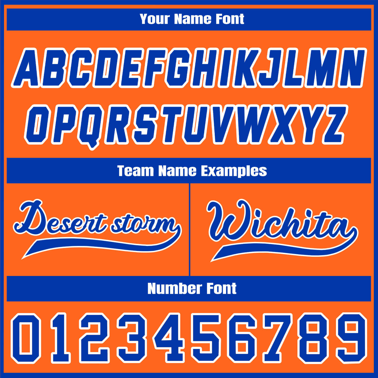 Custom Orange & Blue Contrast Sleeve Varsity Baseball Jacket | Personalized Team Name & Number