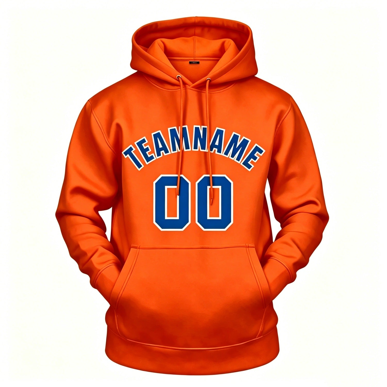 Custom orange hoodie with blue print, personalized name & number pullover, casual sports hoodie for men women youth fan wear - Vosoli