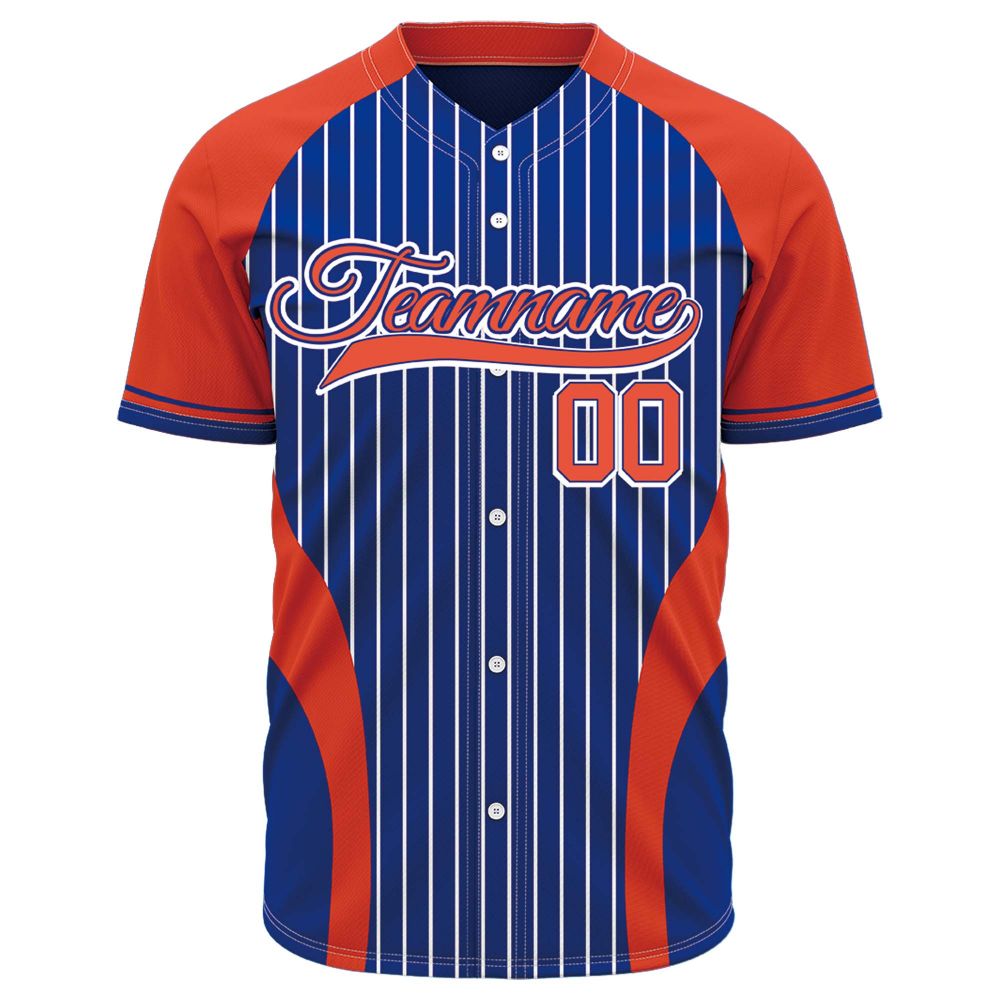 VOSOLI Custom Pinstripe Baseball Jersey - Orange/Blue Raglan Sleeve Team Uniform