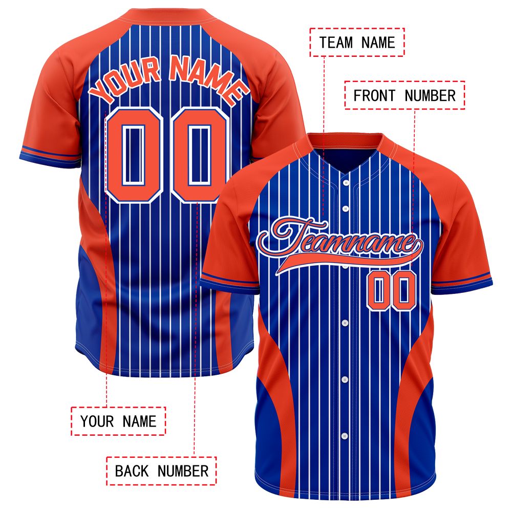 VOSOLI Custom Pinstripe Baseball Jersey - Orange/Blue Raglan Sleeve Team Uniform