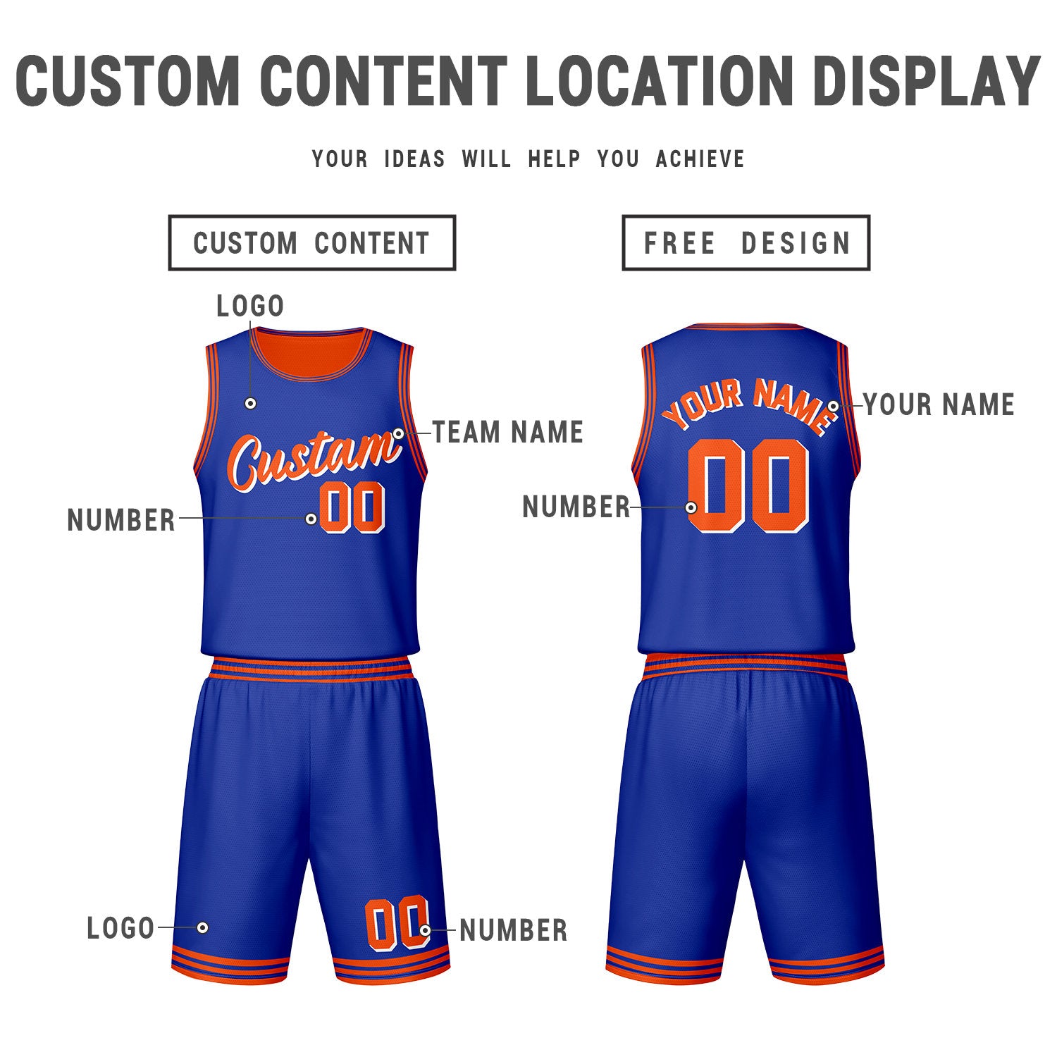 Custom Orange Blue Reversible Basketball Jersey Set | Personalized Name Number Mesh Sports Uniform