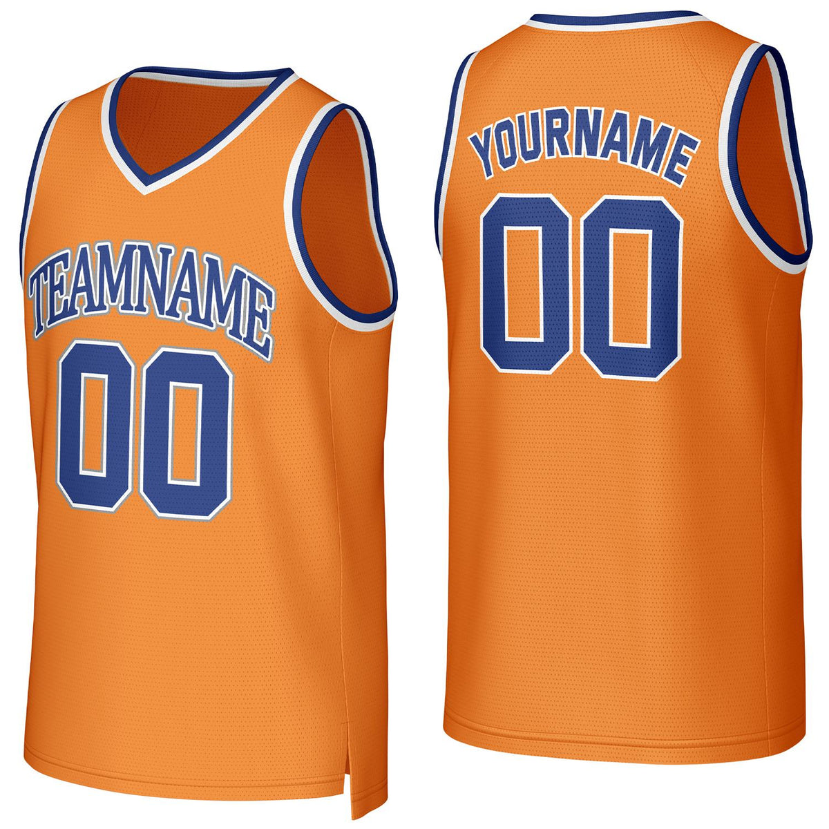Custom orange &amp; blue basketball jersey by Vosoli | Personalized stitched team name, number &amp; logo | Breathable mesh sport jersey