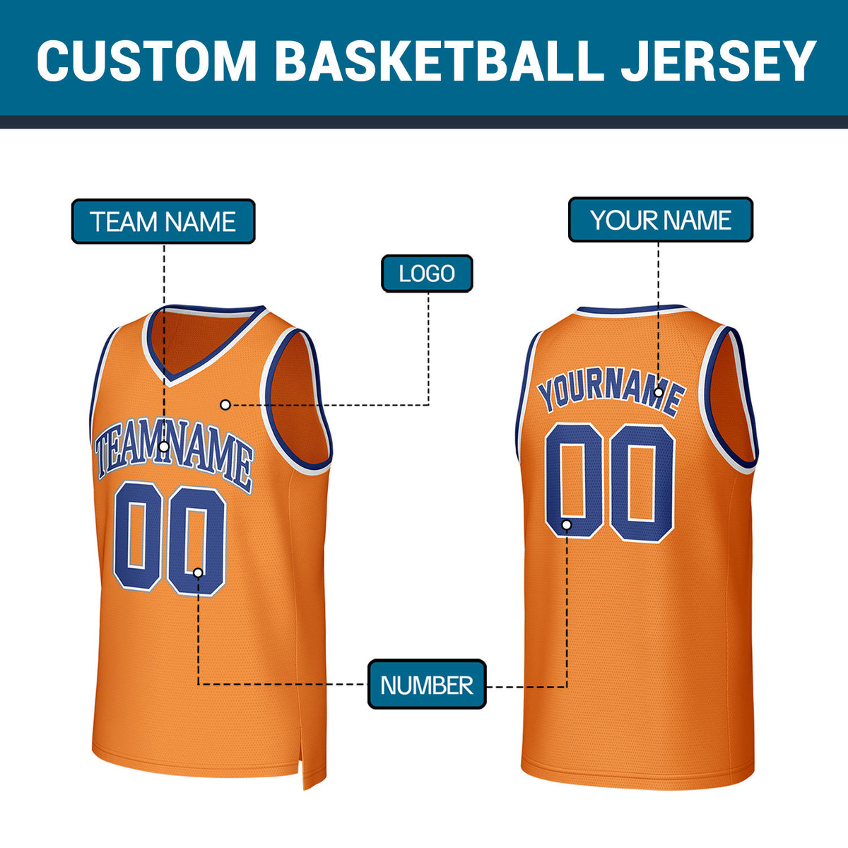 Custom Orange Blue Stitched Basketball Jersey | Personalized Name Number Logo Mesh Sports Jersey
