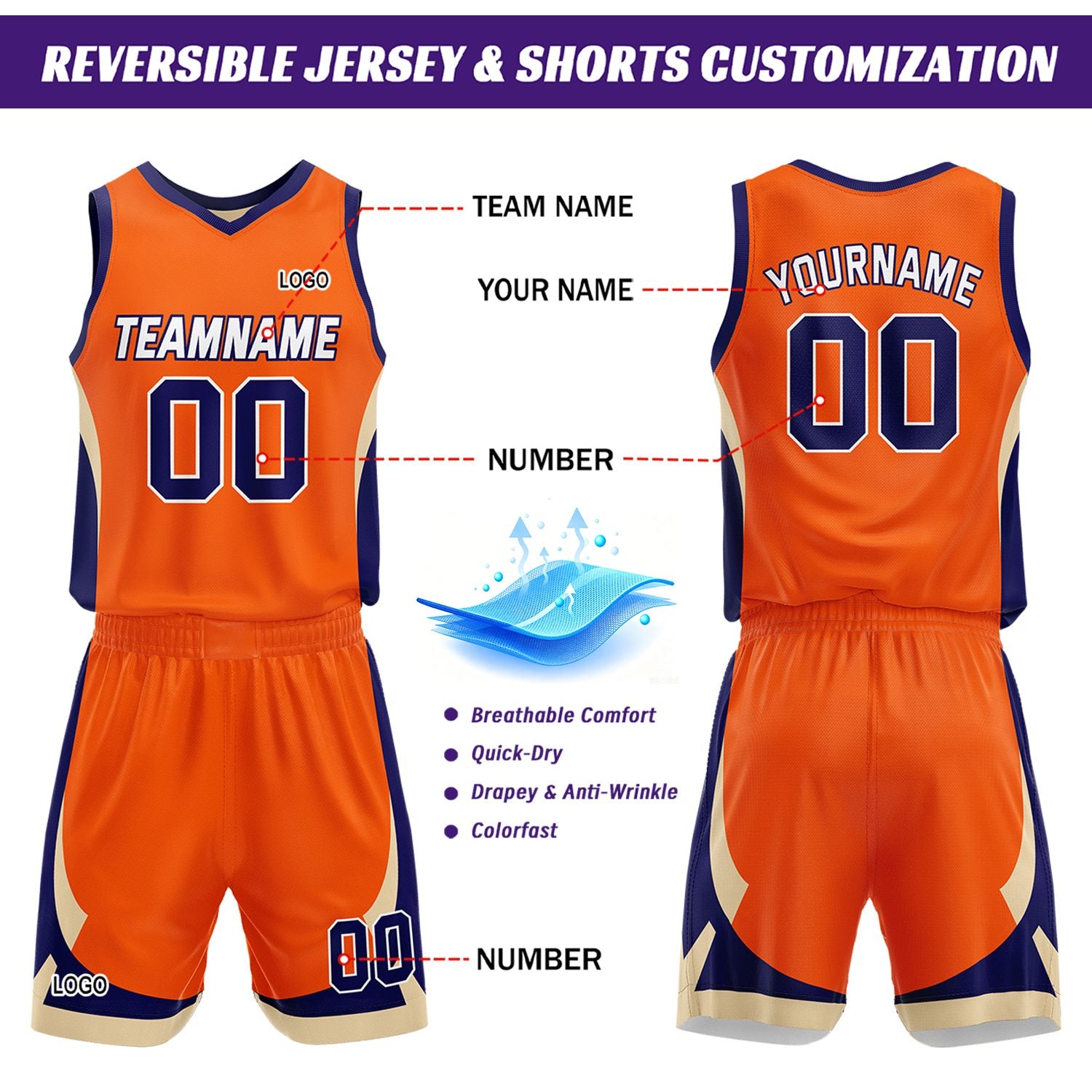 Custom Orange Cream Reversible Basketball Jersey Set | Personalized Name Number Mesh Sports Uniform