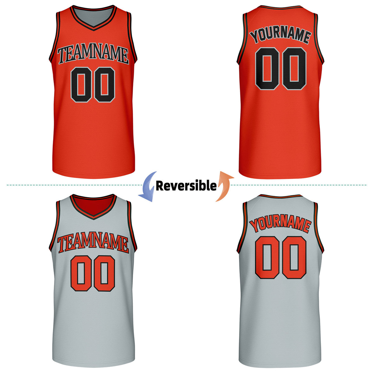 Custom Retro Orange & Gray Reversible Basketball Jersey | Personalized Team Jersey | Vosoli