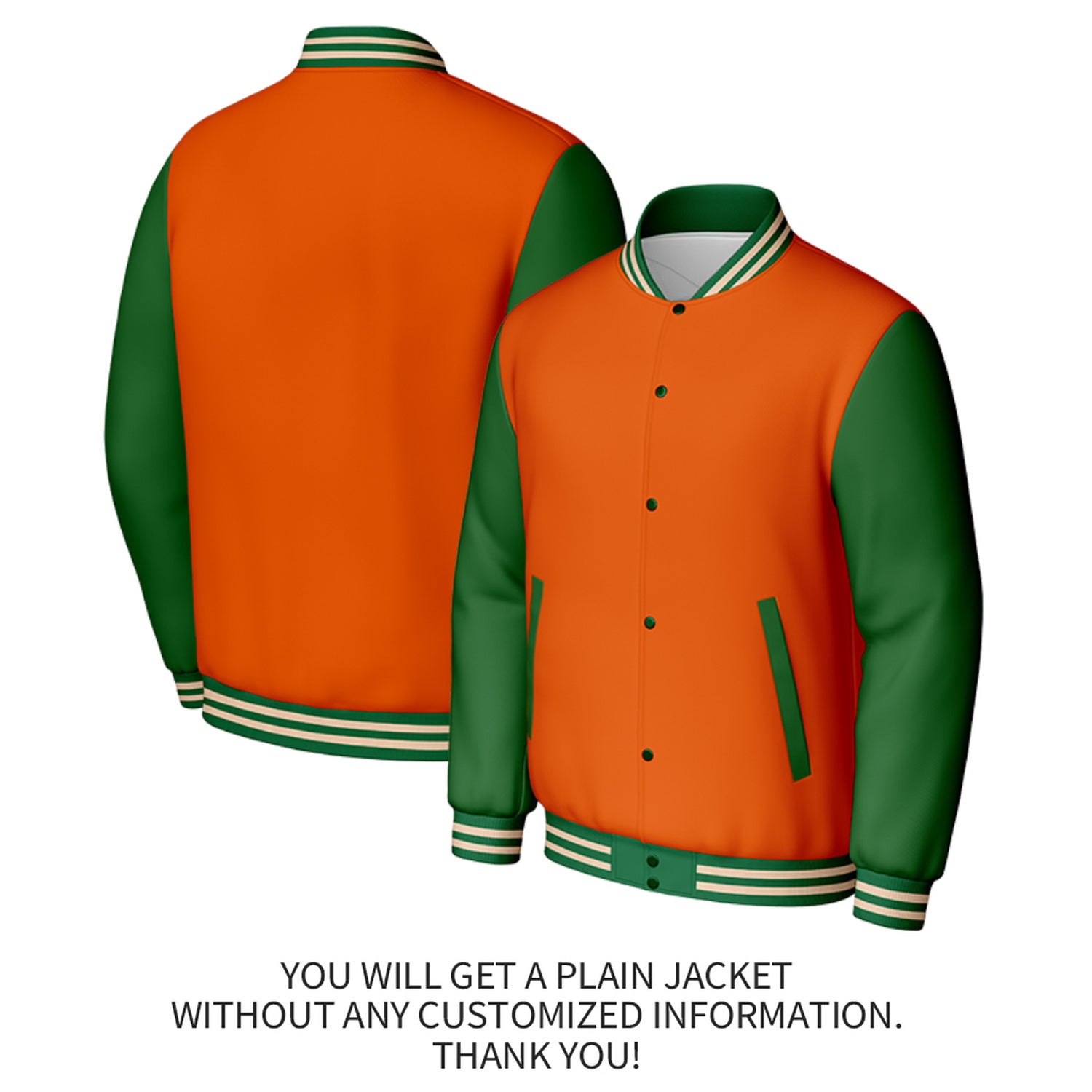 Custom Orange & Green Varsity Baseball Jacket | Personalized Jacket with Stitched Name & Number for Adult & Youth