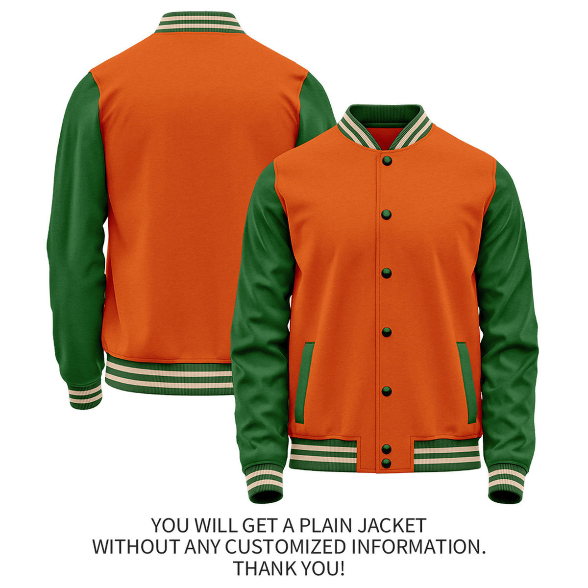 Custom Orange Green Jacket Personalized Team Name Number Letterman Bomber for Adult & Youth