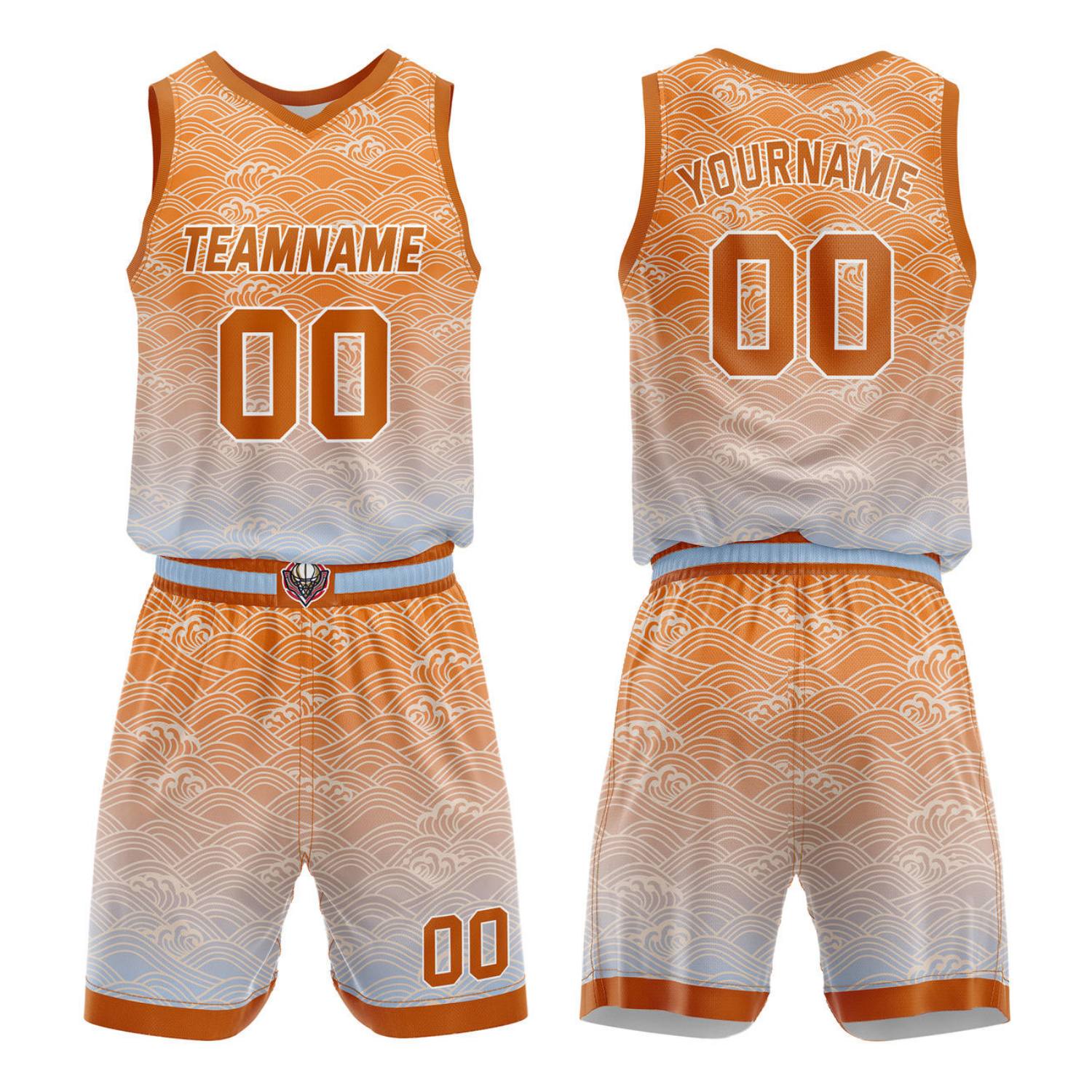 Custom Orange Blue Gradient Wave Basketball Uniform | Personalized Team Kit - Vosoli