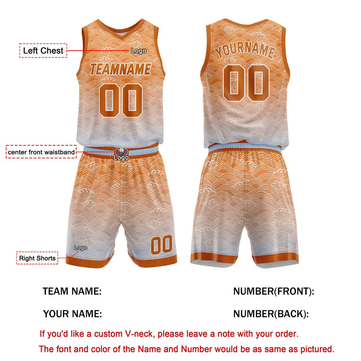 Custom Orange Blue Gradient Wave Basketball Uniform | Personalized Team Kit - Vosoli