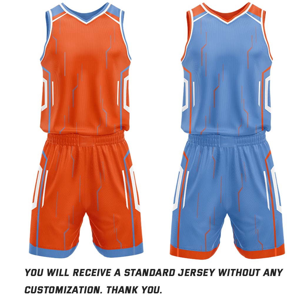 Custom Orange & Light Blue Reversible Geometric Basketball Jersey Shorts Set | Personalized Team Uniform